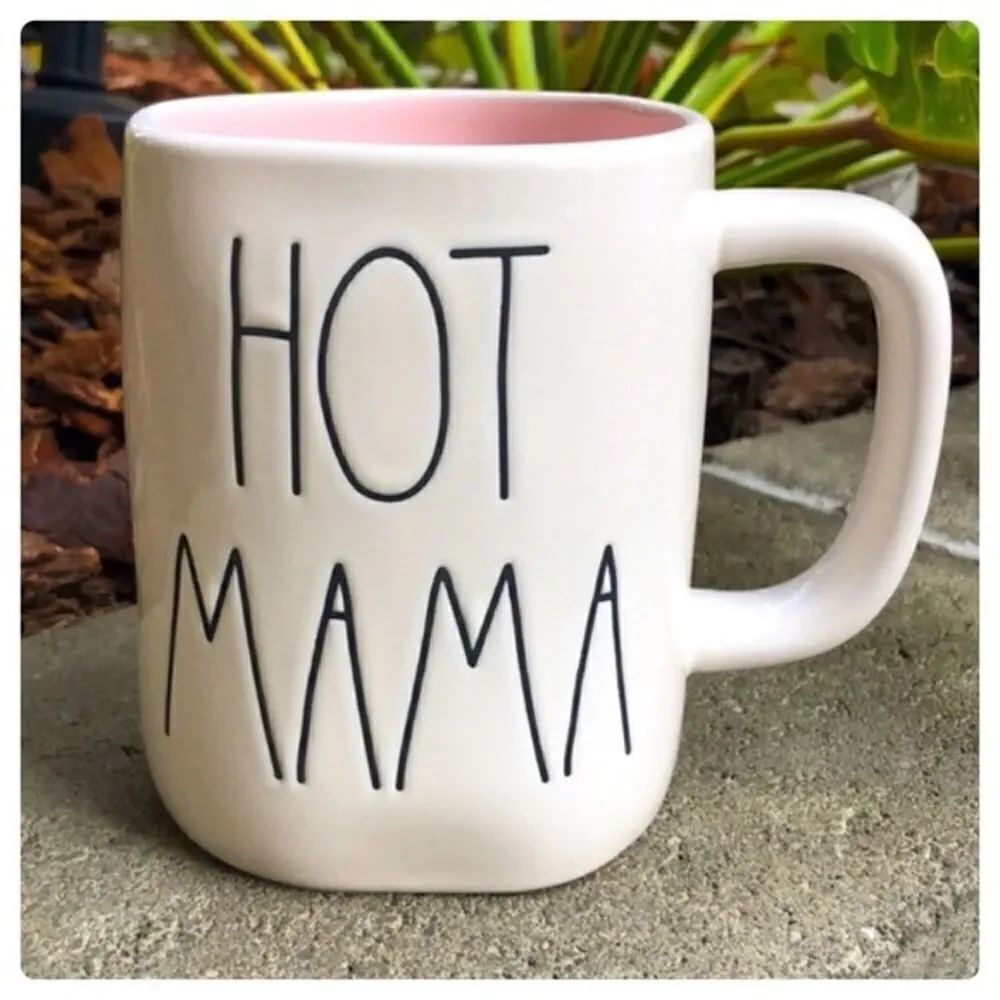 NWT Rae Dun “HOT MAMA” White Ceramic Coffee Mug with Black Letters New
